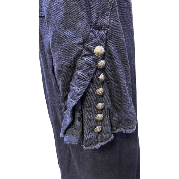 Free People Navy Long Double-Breasted Coat With Gold Buttons Size L - Picture 8 of 10